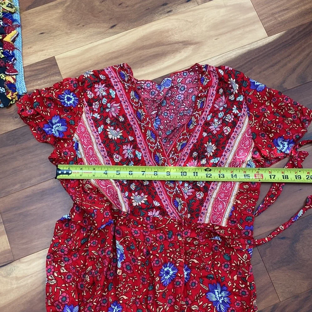 Beautiful front wrap red maxi dress purple flowers Size S
